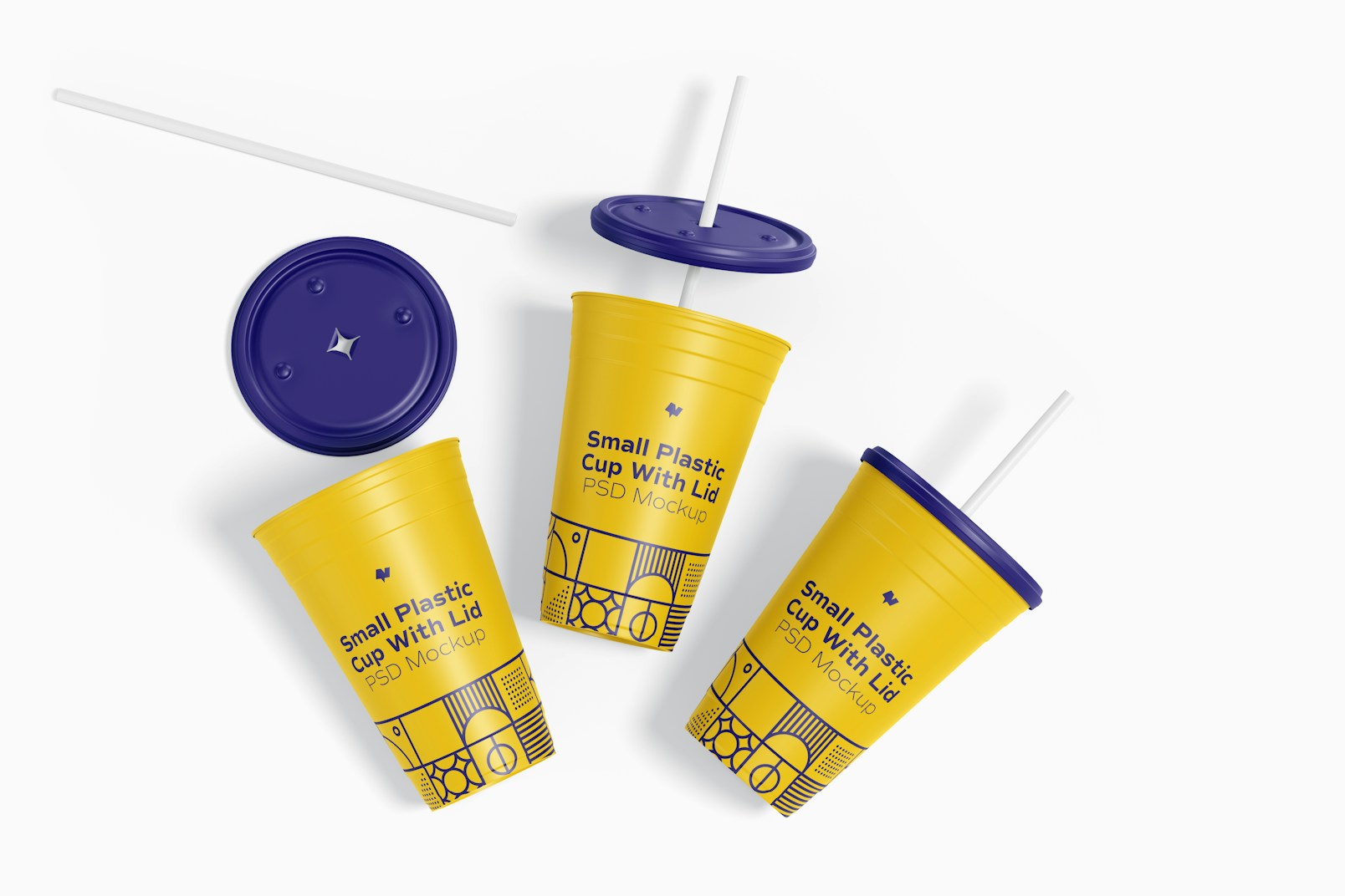 Small Plastic Cup with Lid Mockup, Top View