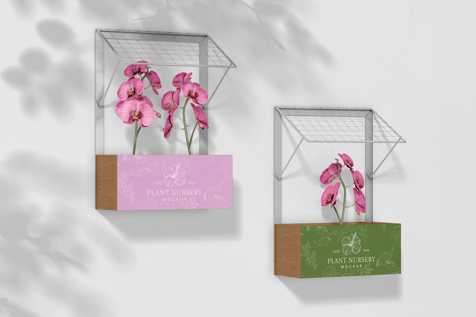 Wall Flower Boxes Mockup, Perspective