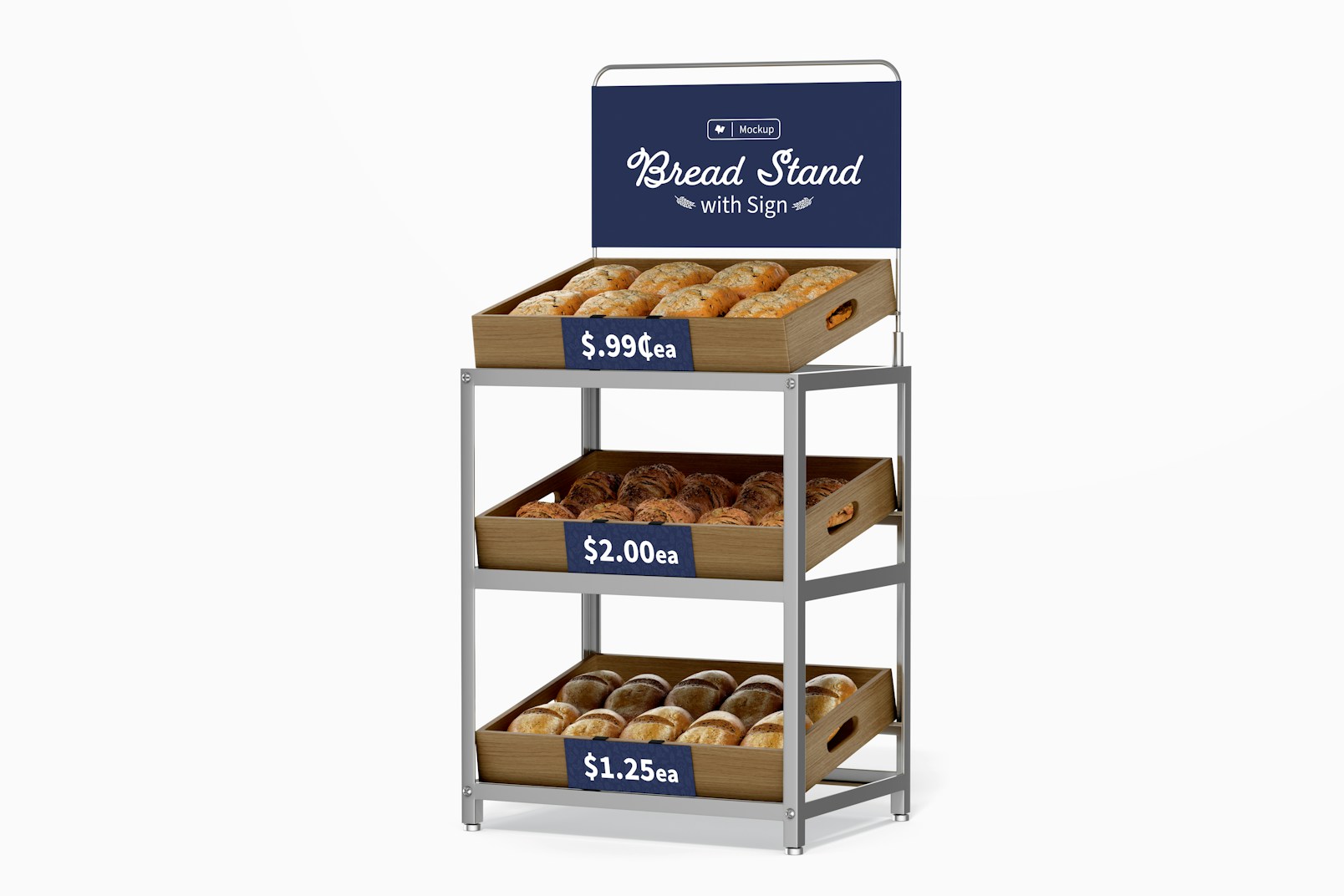 Bread Stand with Sign Mockup, Right View