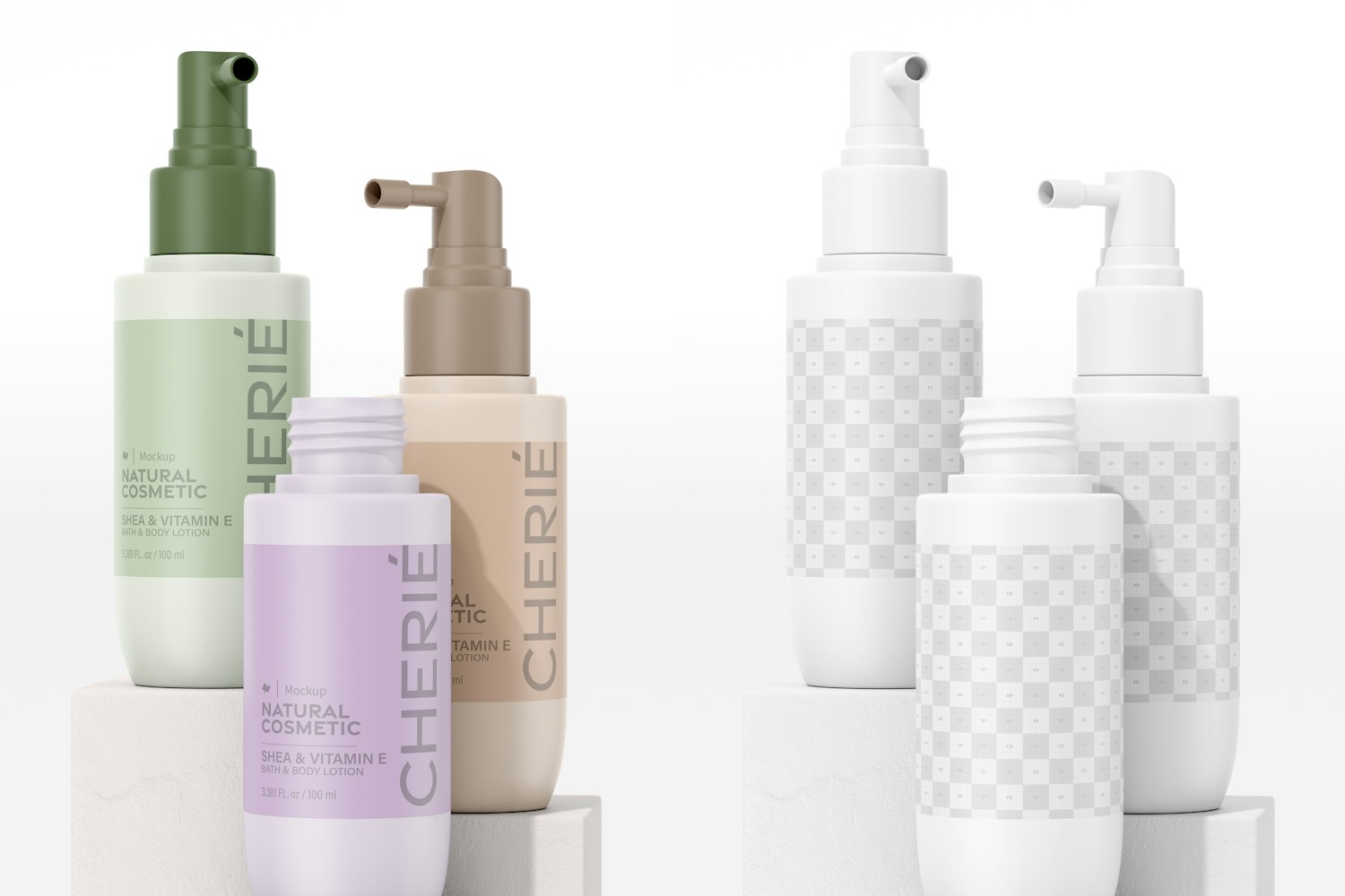 100 ml Pump Cream Bottles Mockup 100 ml Pump Cream Bottles Mockup