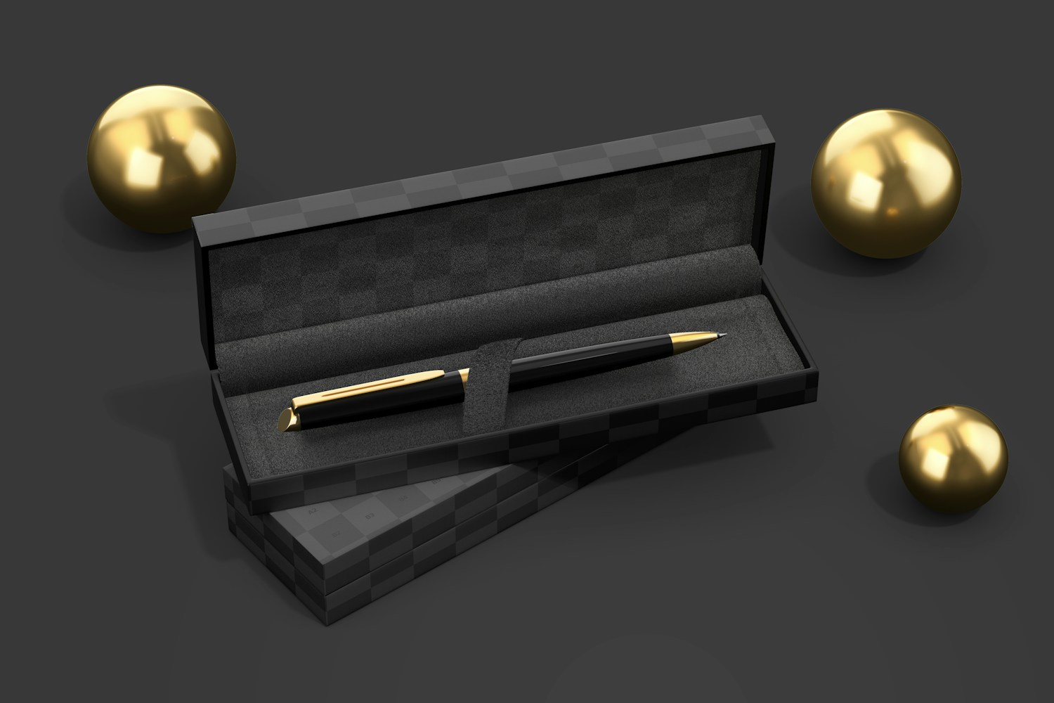 Golden Pen in Boxes Mockup, Perspective