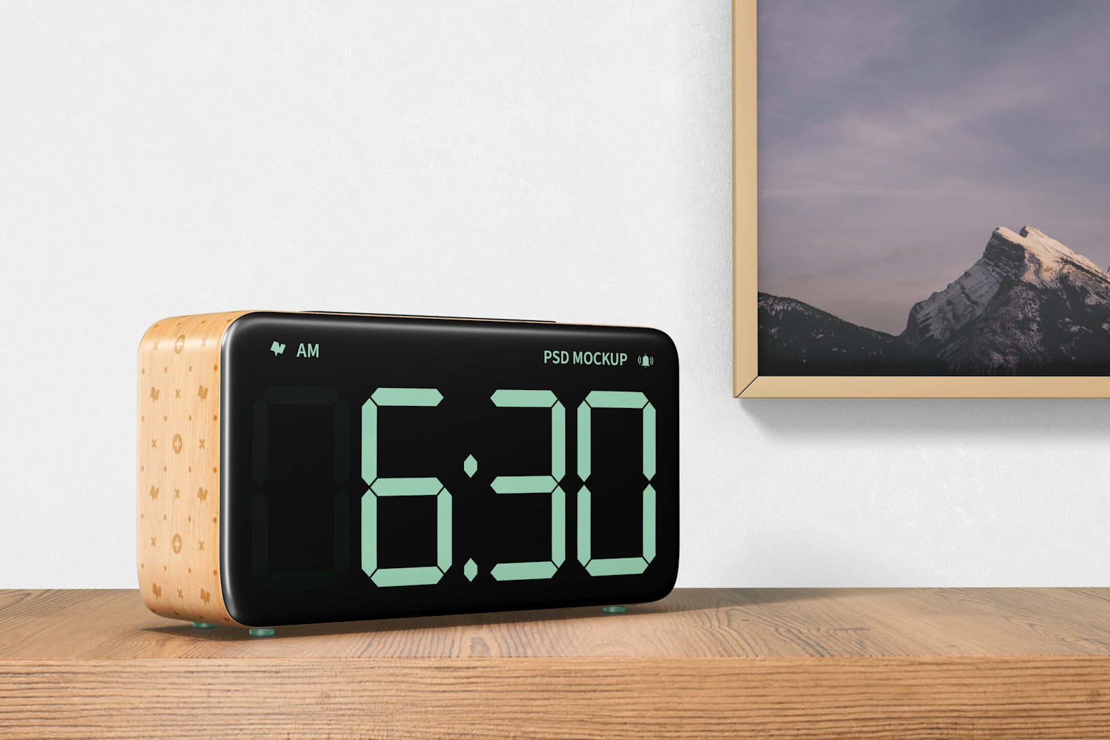 Wooden Alarm Clock Mockup