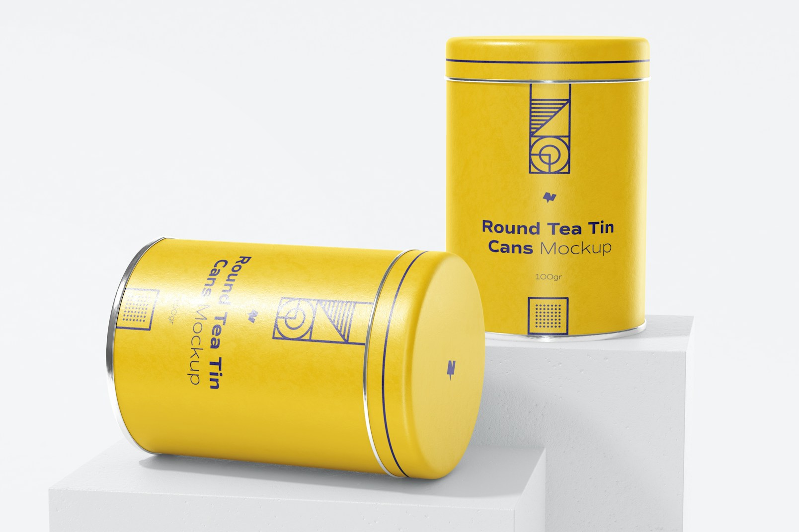 Round Tea Tin Cans Set Mockup