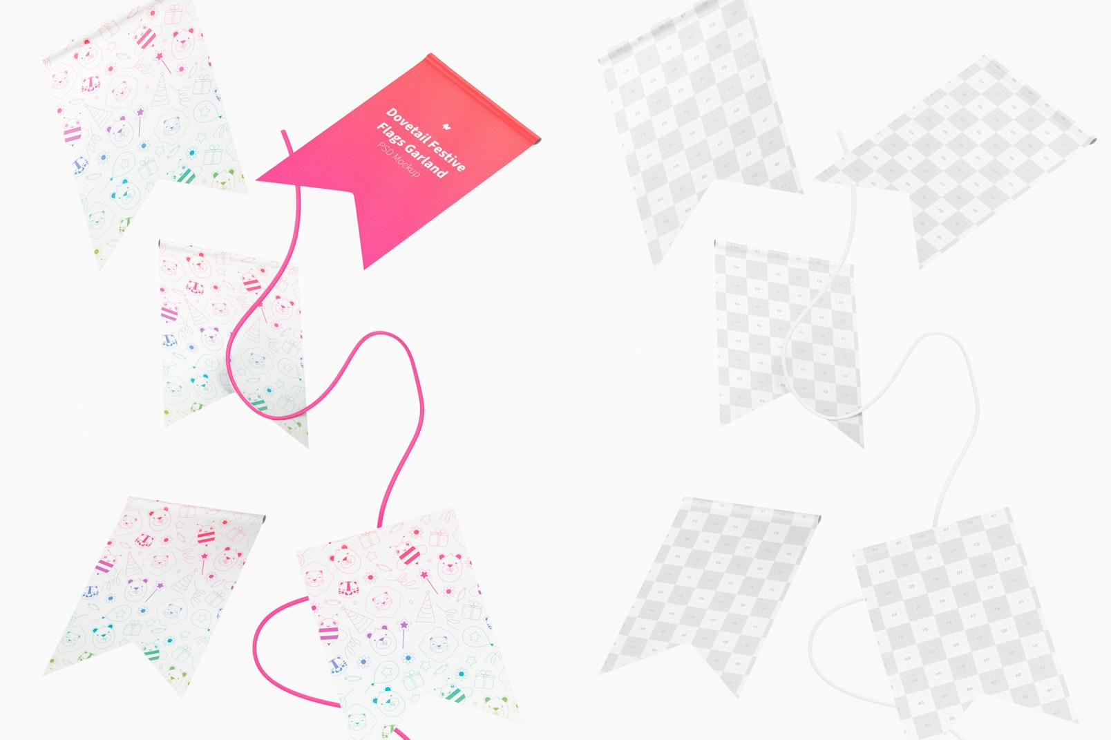 Dovetail Festive Flags Garland Mockup, Floating