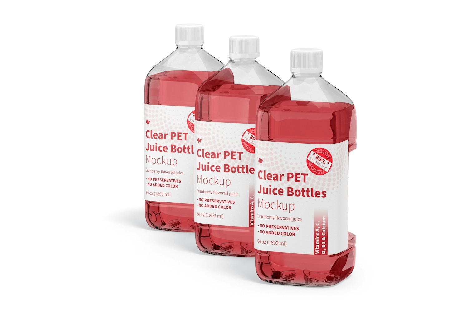 64 oz Clear PET Juice Bottles Mockup