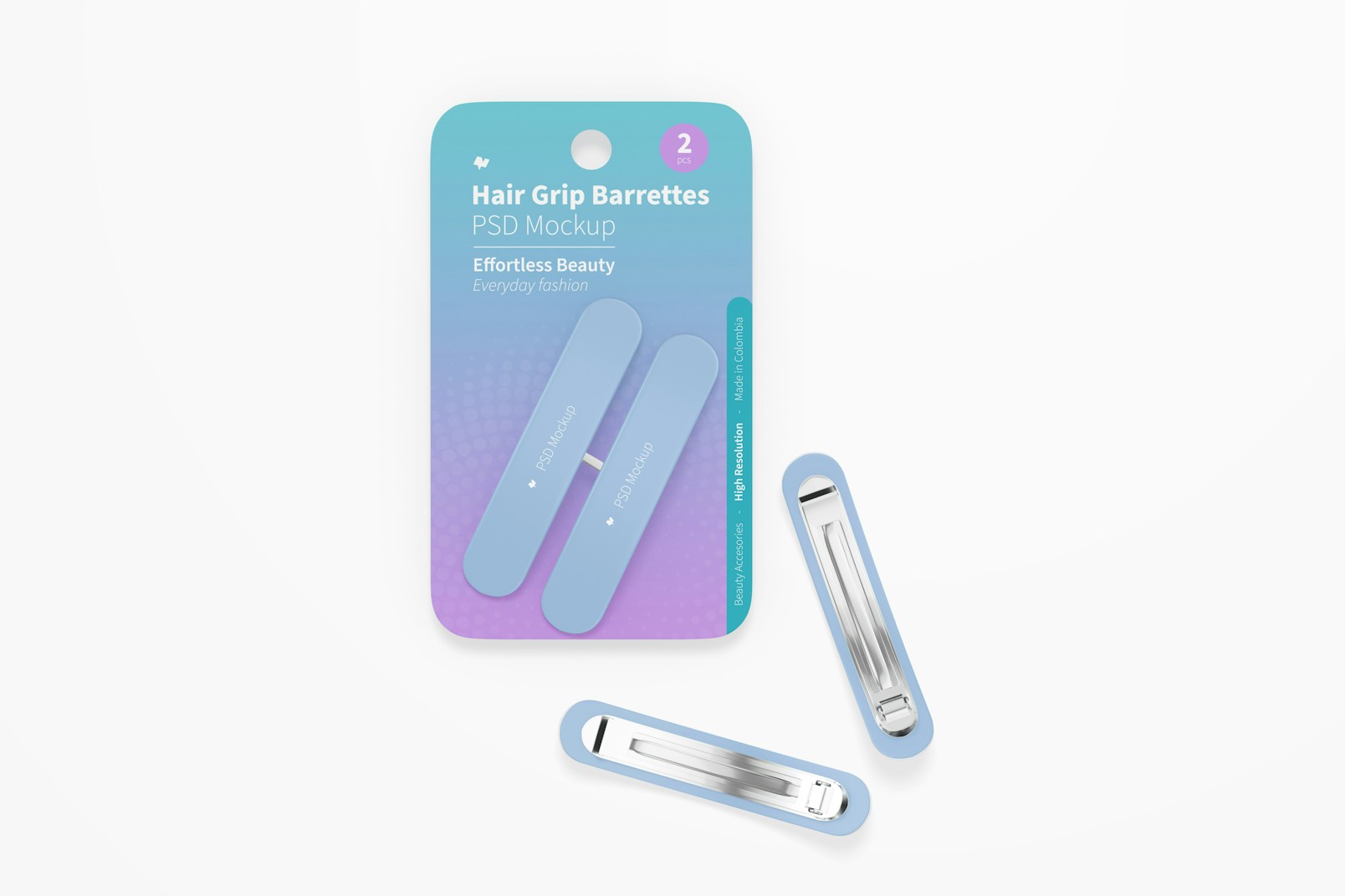 Hair Grip Barrettes Blister Mockup, Top View
