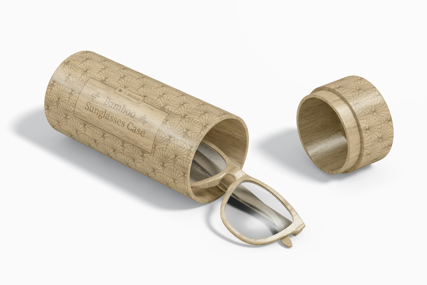 Bamboo Sunglasses Case Mockup, Opened Bamboo Sunglasses Case Mockup, Opened