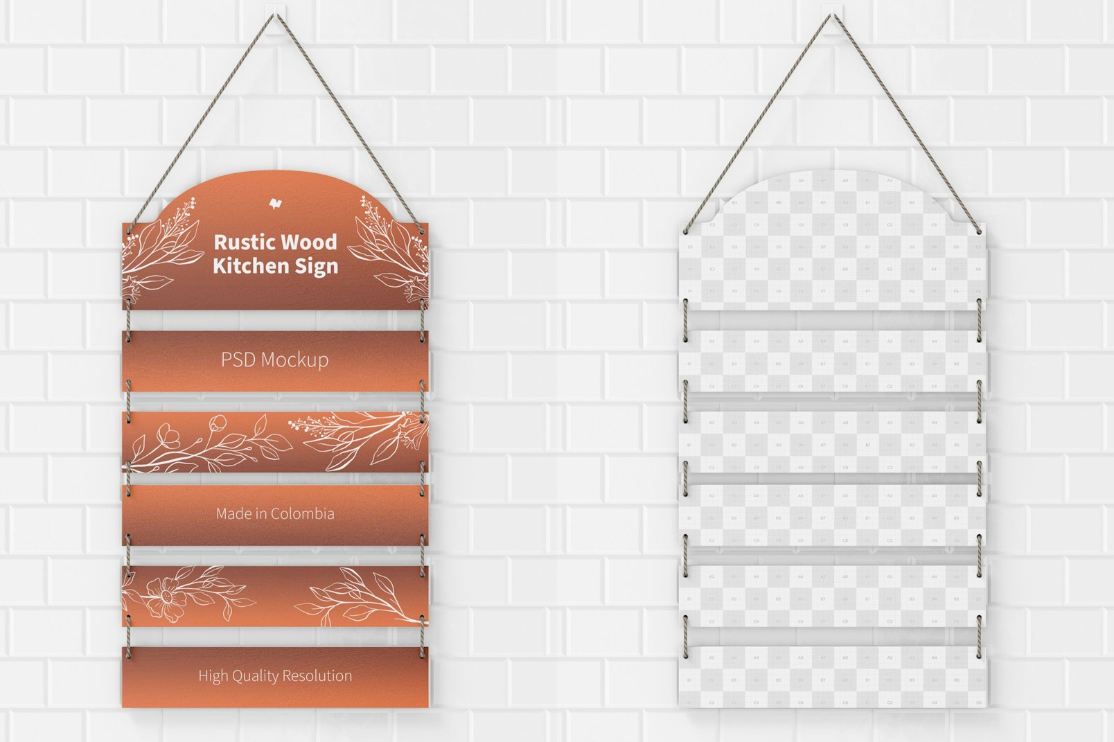 Rustic Wood Kitchen Sign Mockup, Front View
