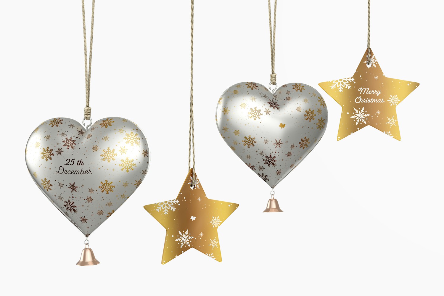 Metallic Hearts Christmas Ornament and Stars Mockup
