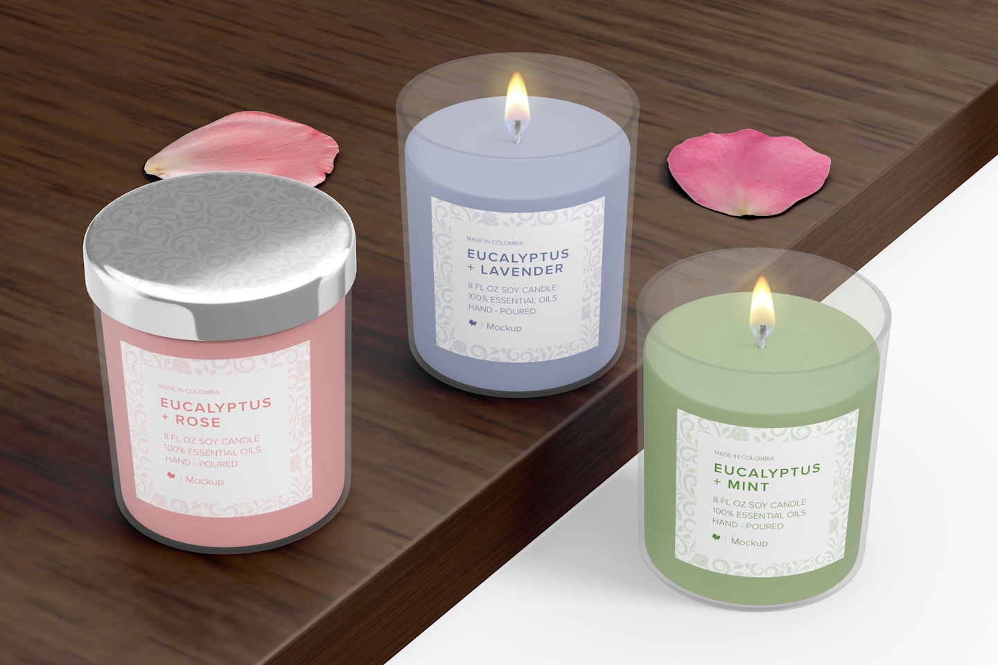 Frosted Glass Candle Jars PSD Mockup, Front View – Original Mockups