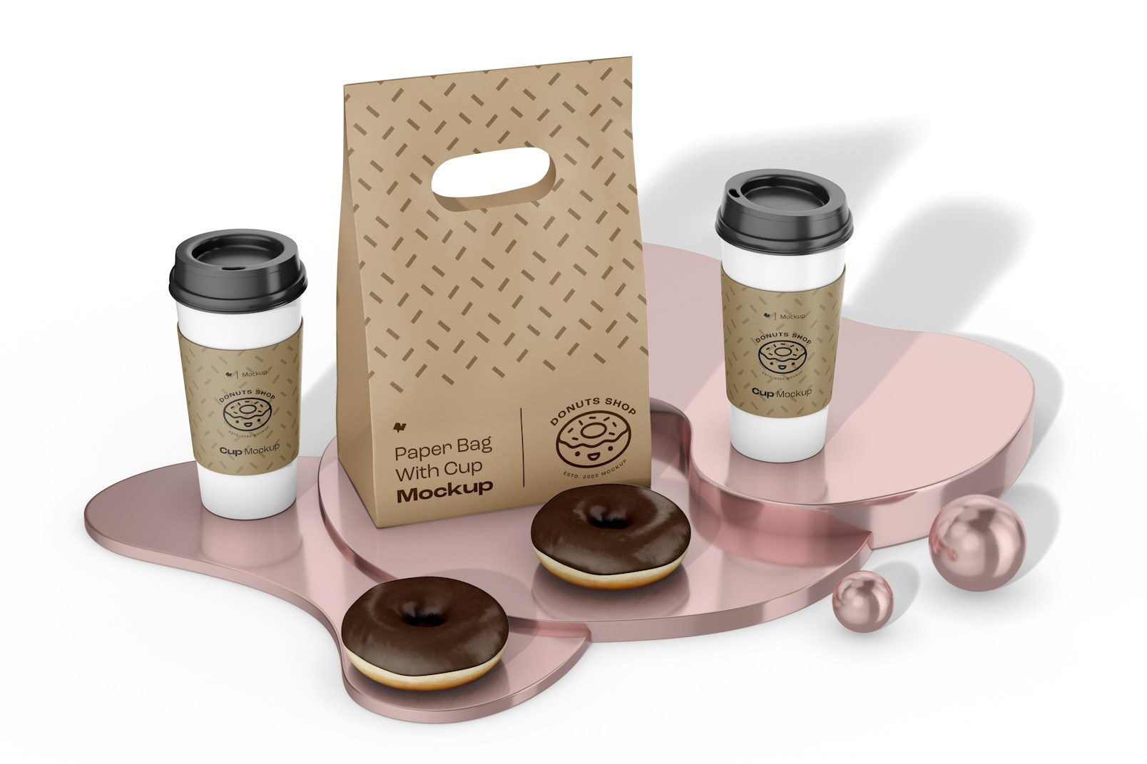 Paper Bag with Cups Mockup