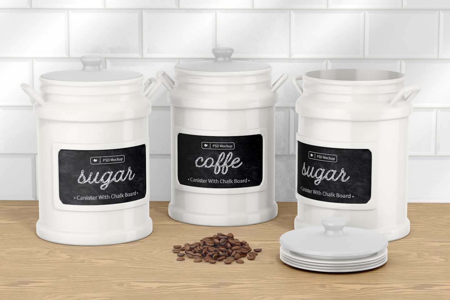 Canisters with Chalk Board Mockup, Front View