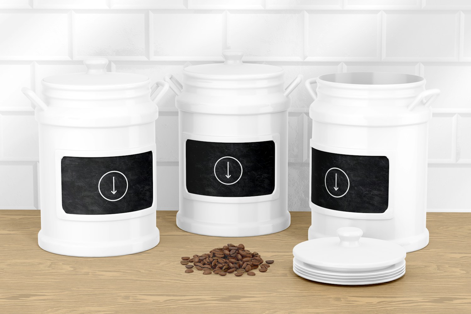 Canisters with Chalk Board Mockup, Front View
