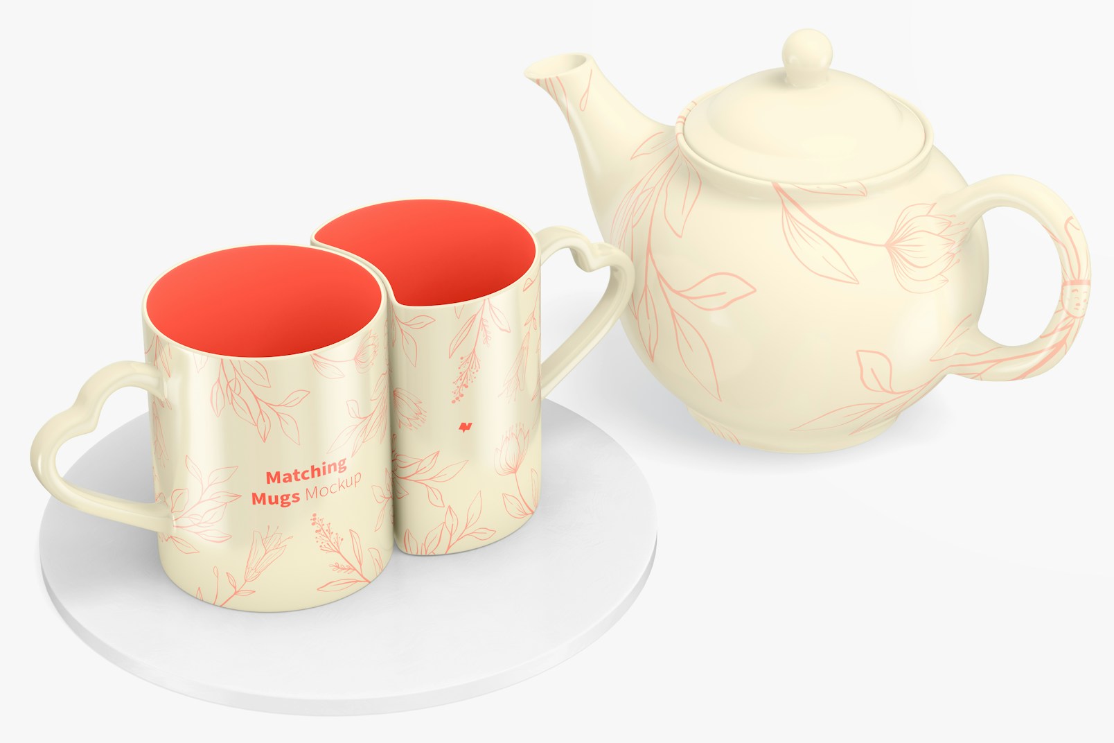 Matching Mugs with Teapot Mockup