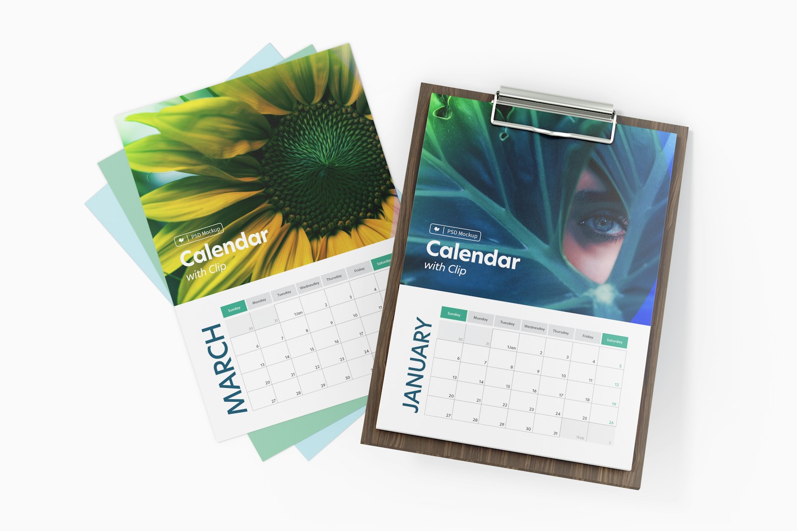 Calendar with Clip Mockup, Top View