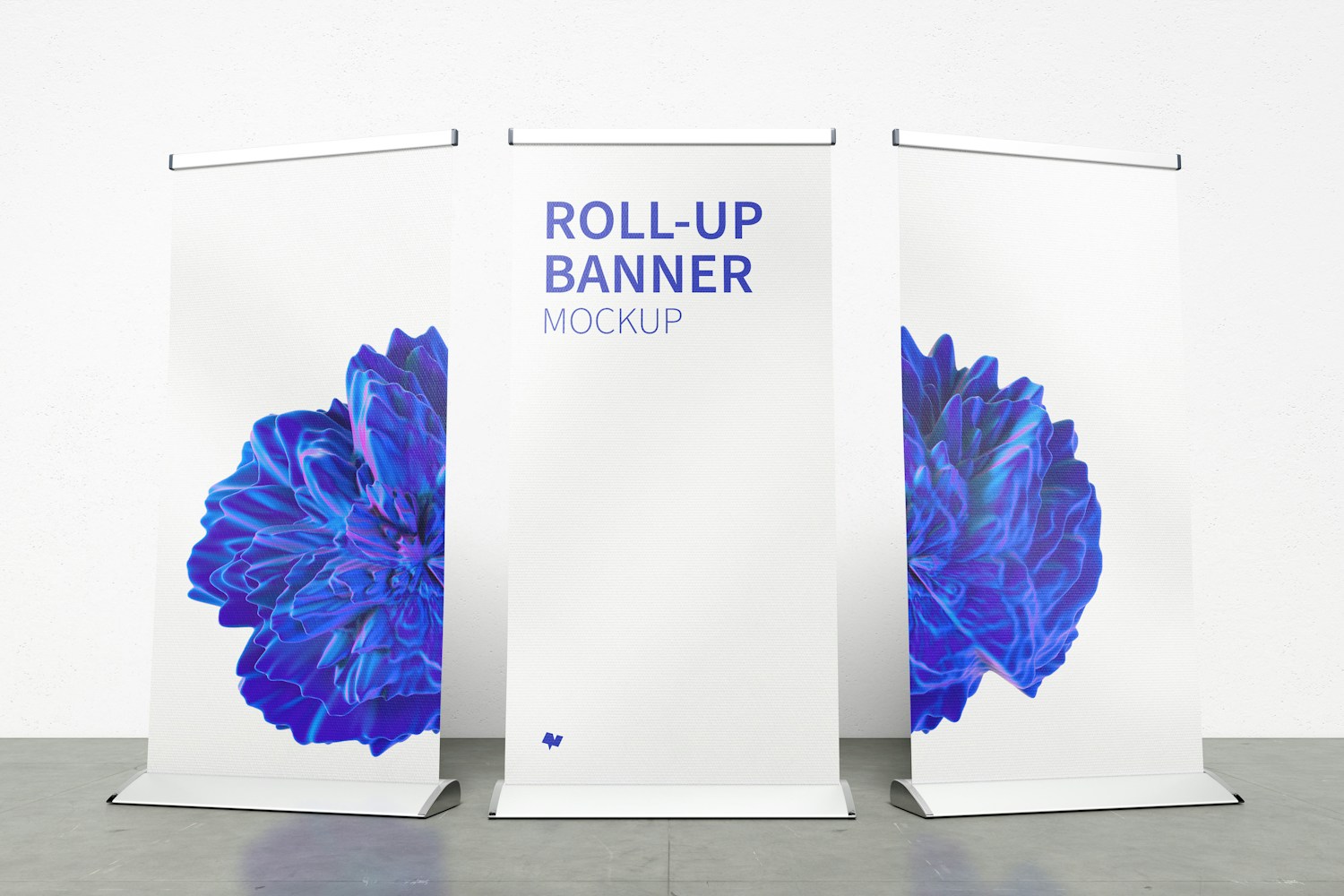Standing Roll-Up Banners Mockup with a Background Wall 03
