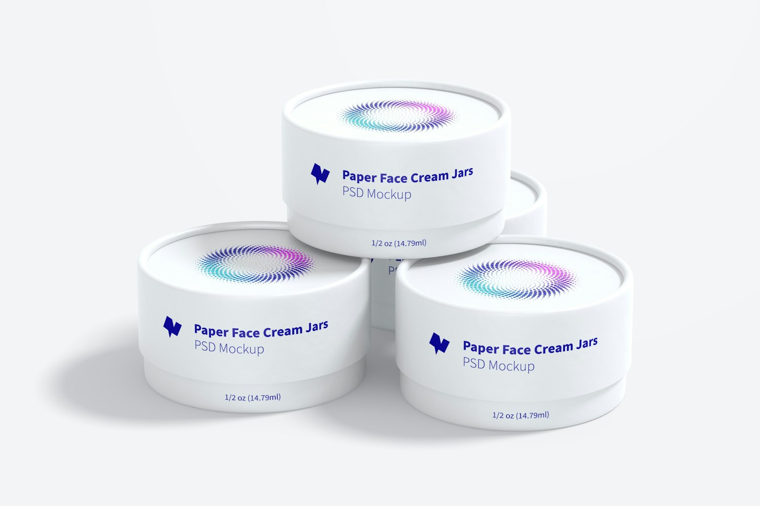 1/2 oz Paper Face Cream Jars Mockup, Perspective View