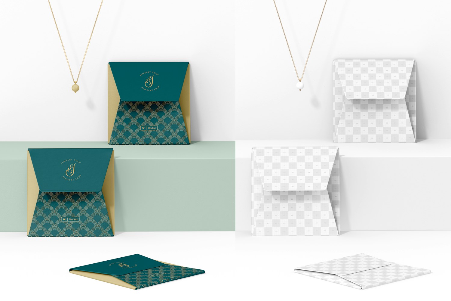 Square Necklace Envelopes Mockup, Front View