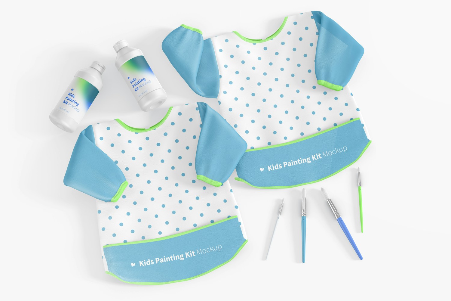Kids Painting Kits Scene Mockup, Top View Kids Painting Kits Scene Mockup, Top View
