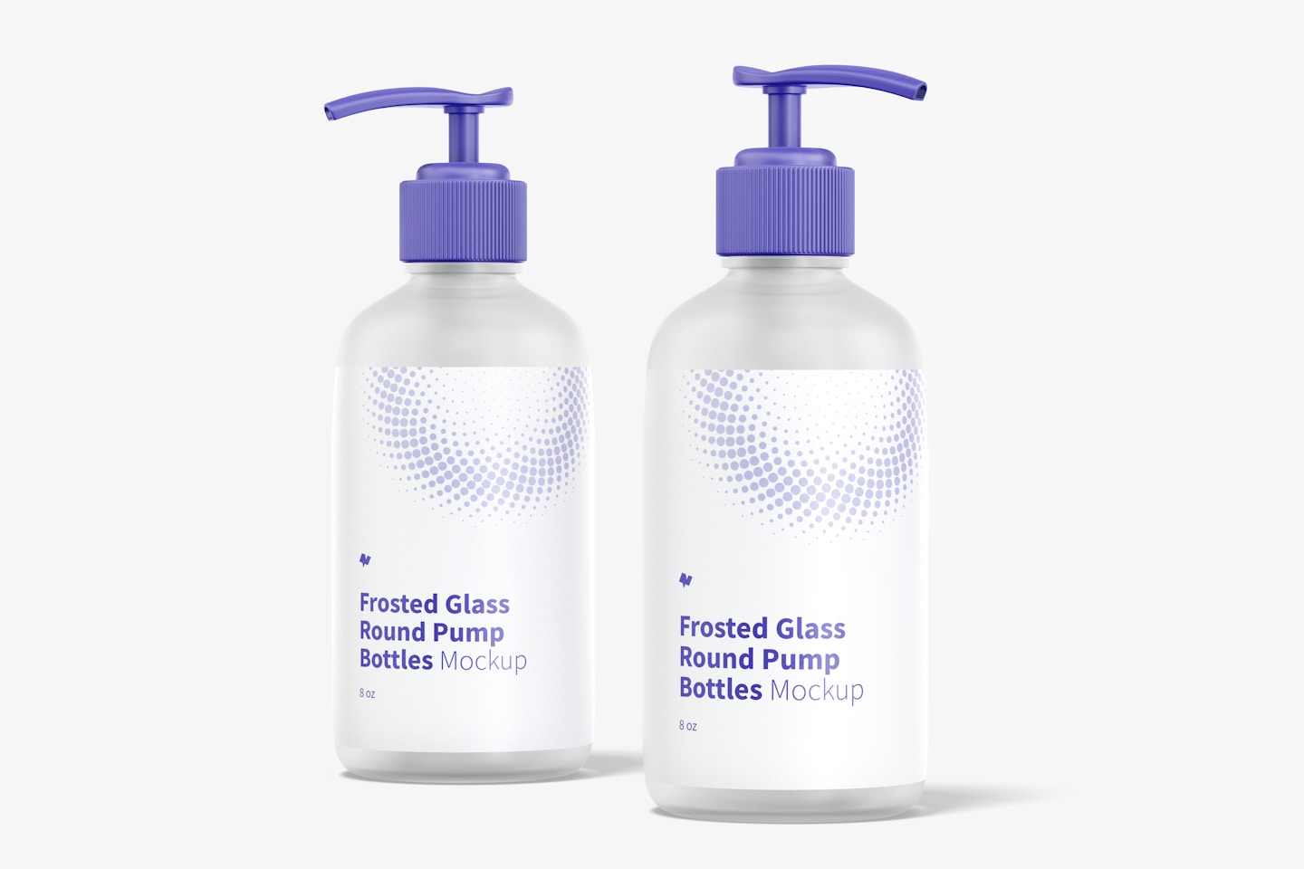 8 oz Frosted Glass Round Pump Bottles Mockup, Front View