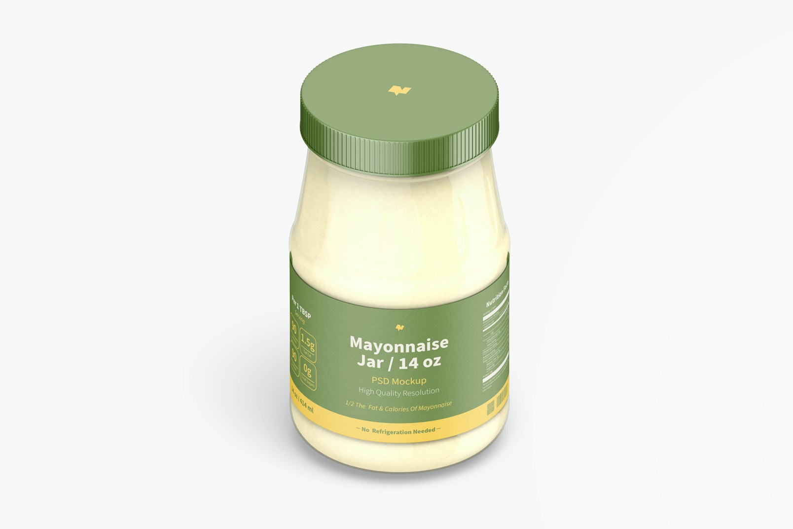14 oz Mayonnaise Jar Mockup, Isometric View