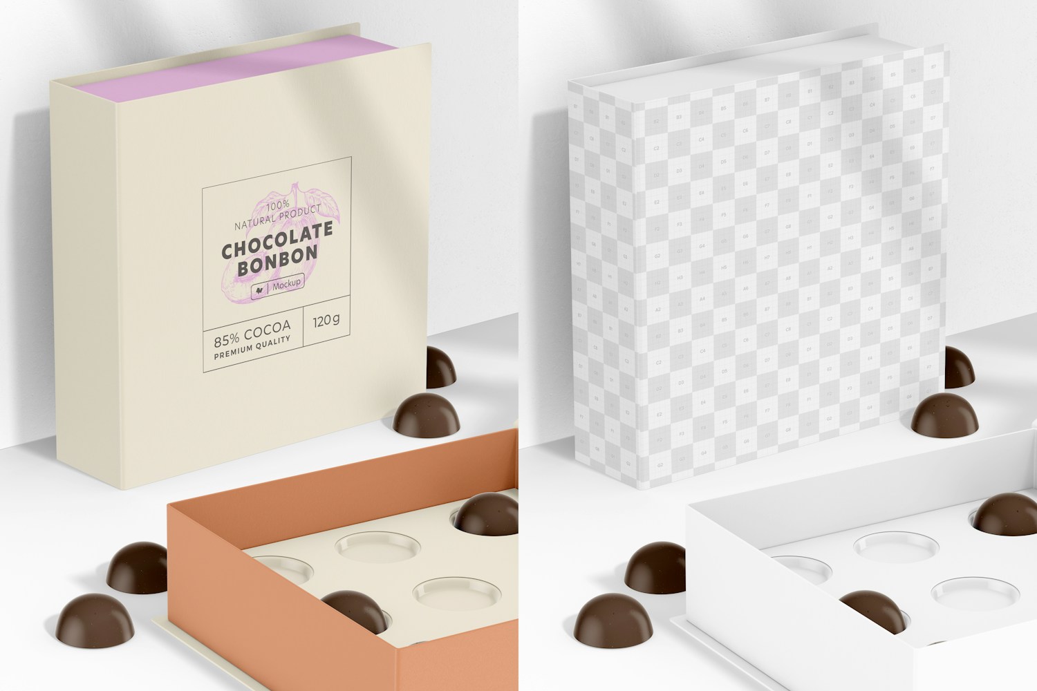 Chocolate Bonbon Luxury Box Mockups, Standing