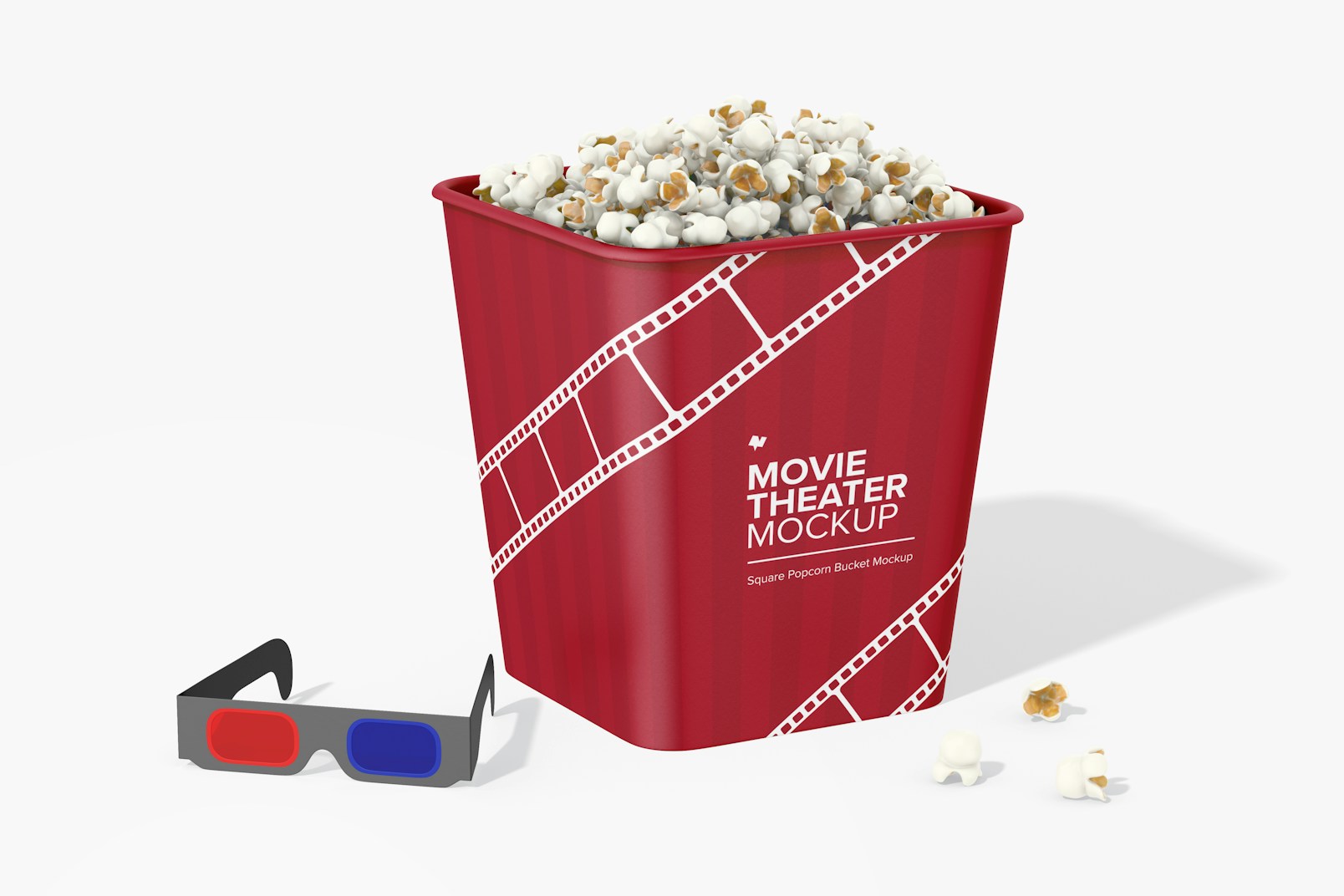Square Popcorn Bucket Mockup, with Glasses