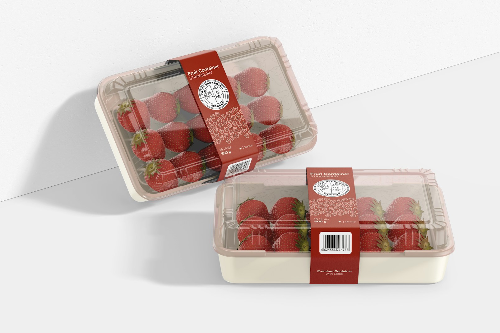 Fruit Containers with Label Mockup, Leaned
