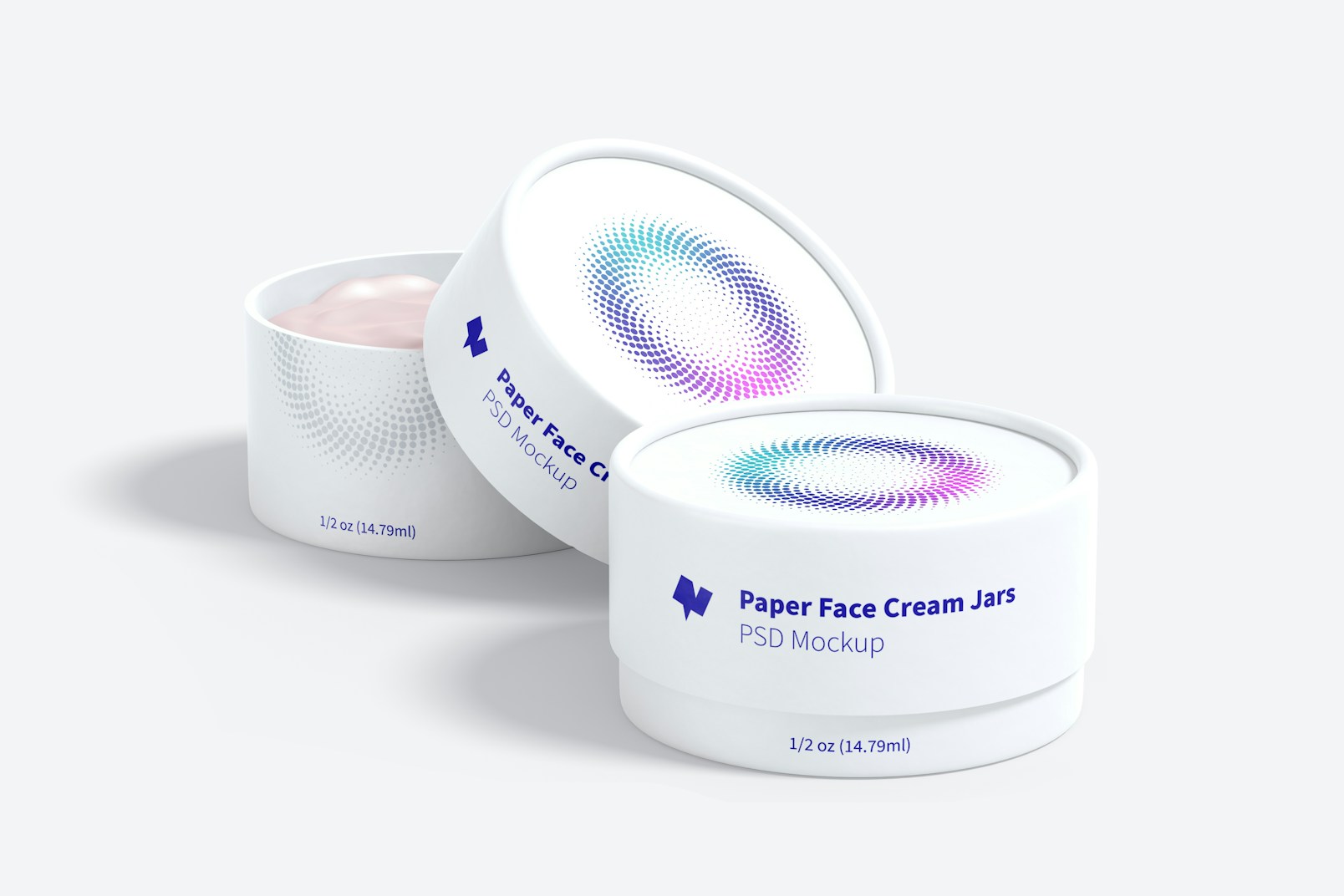 1/2 oz Paper Face Cream Jars Mockup, Opened and Closed