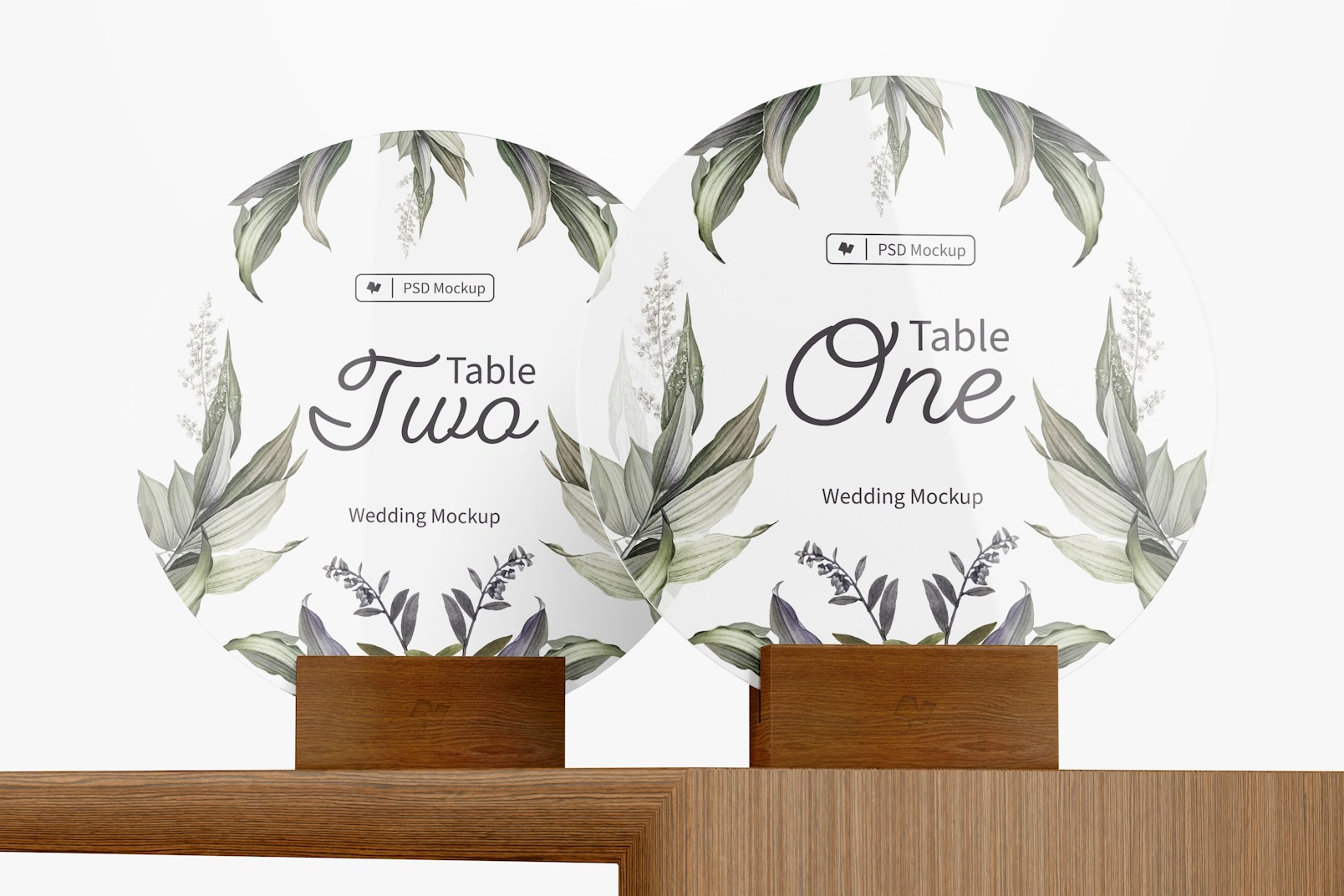 Round Table Signs Mockup, Front View 02