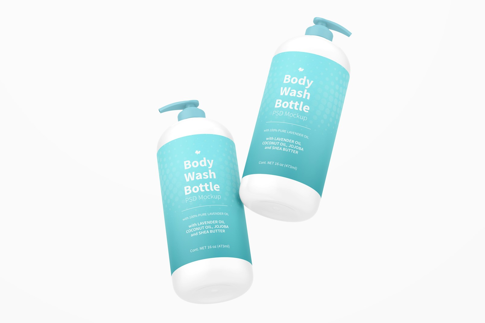 16 oz Body Wash Bottles Mockup, Floating