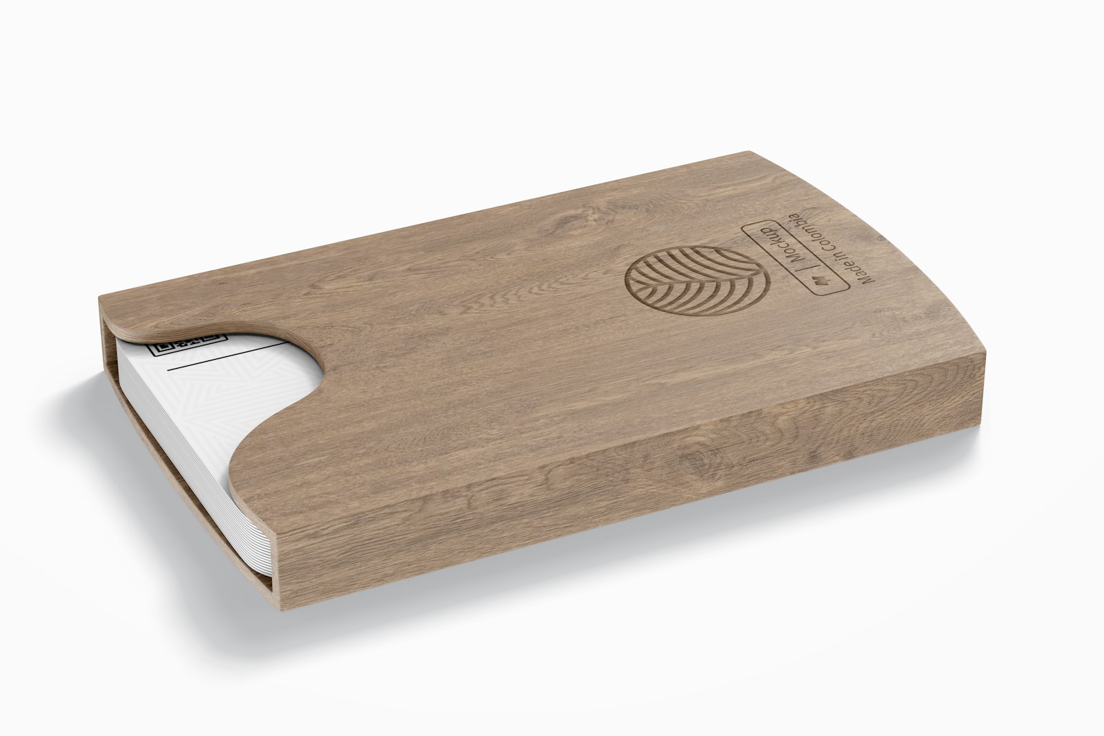 Portable Wooden Business Card Holder Mockup