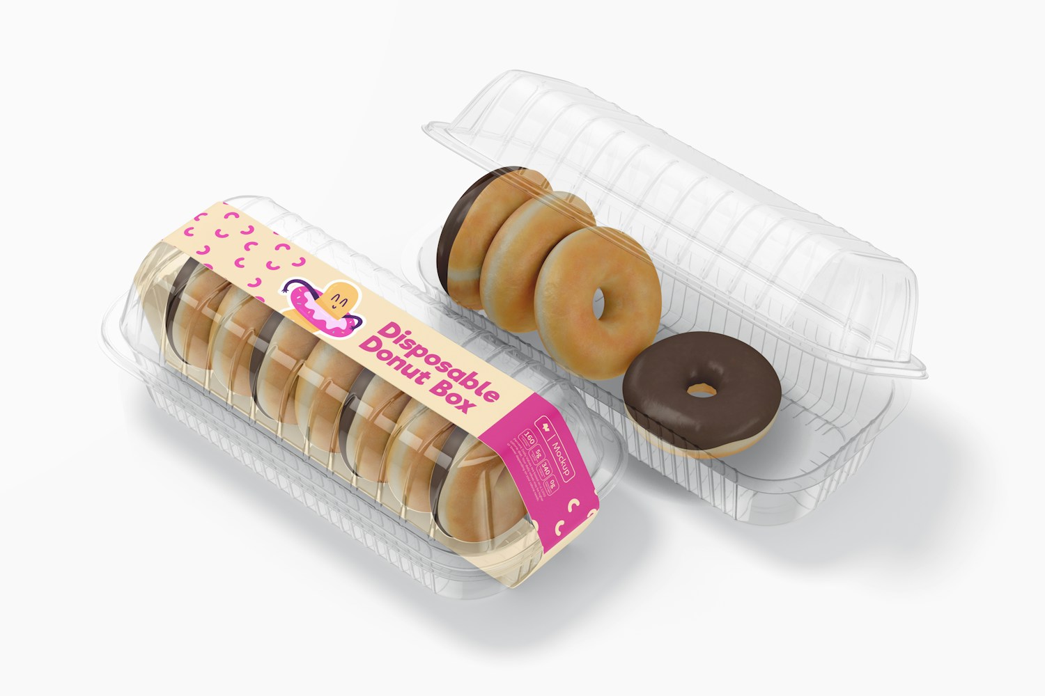 Disposable Donut Boxes Mockup, Opened and Closed