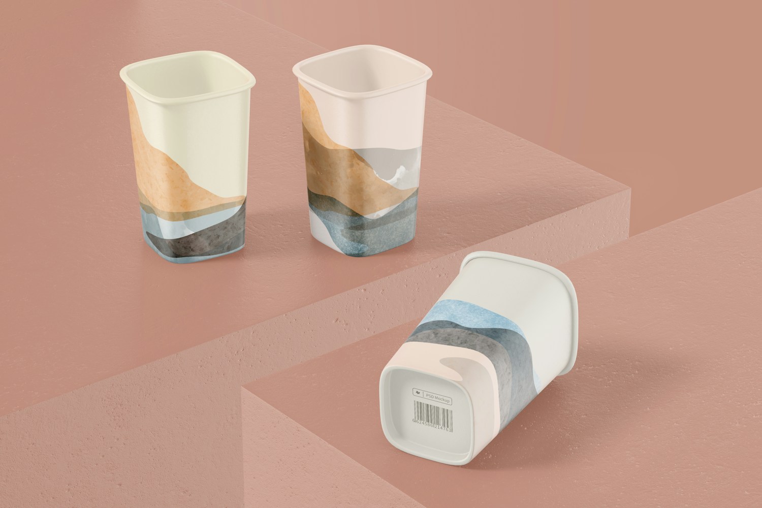 Square Paper Cup Mockup, Standing and Dropped