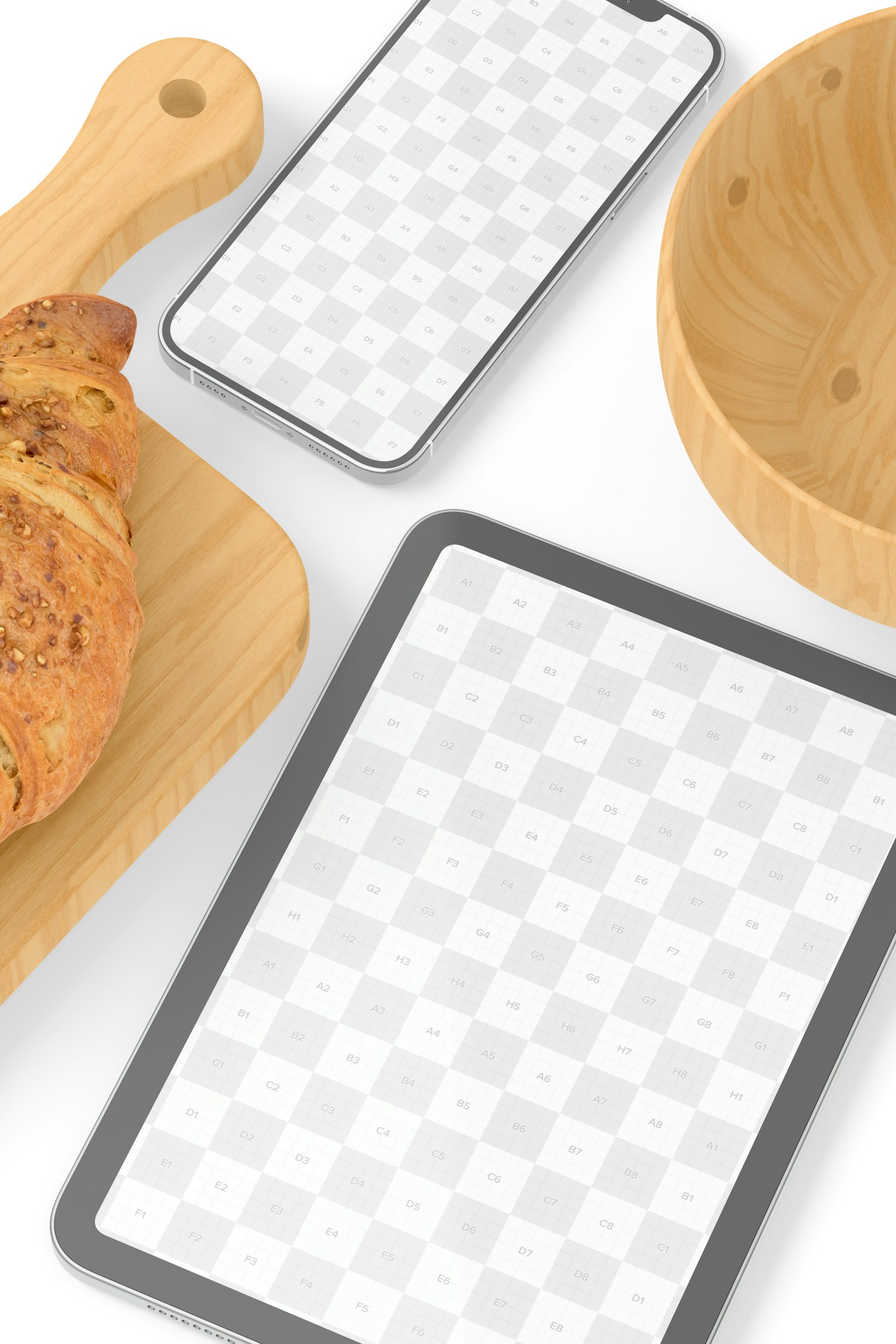 Bakery Items with Devices Mockup, Close Up