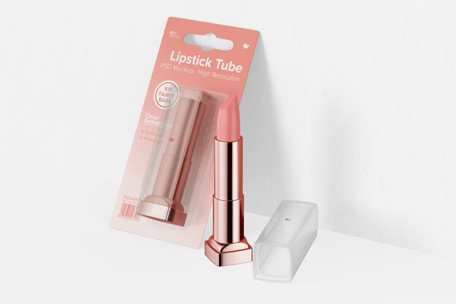 Lipstick Tube on Blister Mockup, Leaned Lipstick Tube on Blister Mockup, Leaned