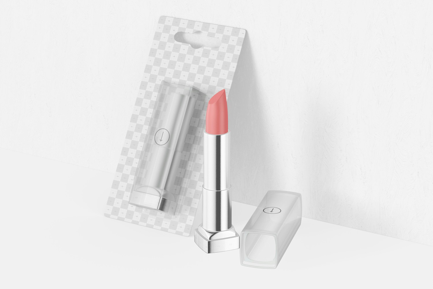 Lipstick Tube on Blister Mockup, Leaned Lipstick Tube on Blister Mockup, Leaned