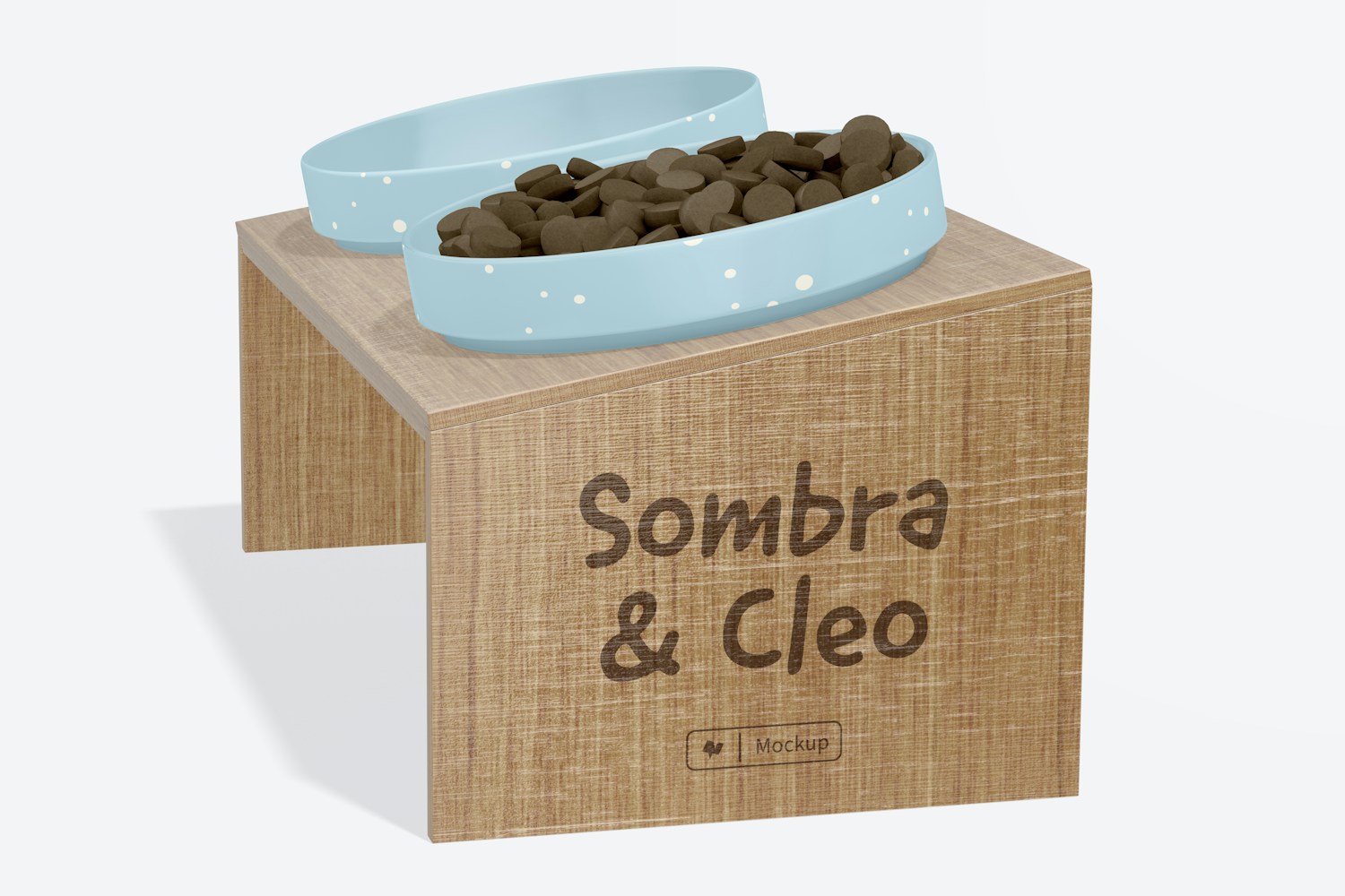 Pet Bowl Wood Holder Mockup, Left View Pet Bowl Wood Holder Mockup, Left View