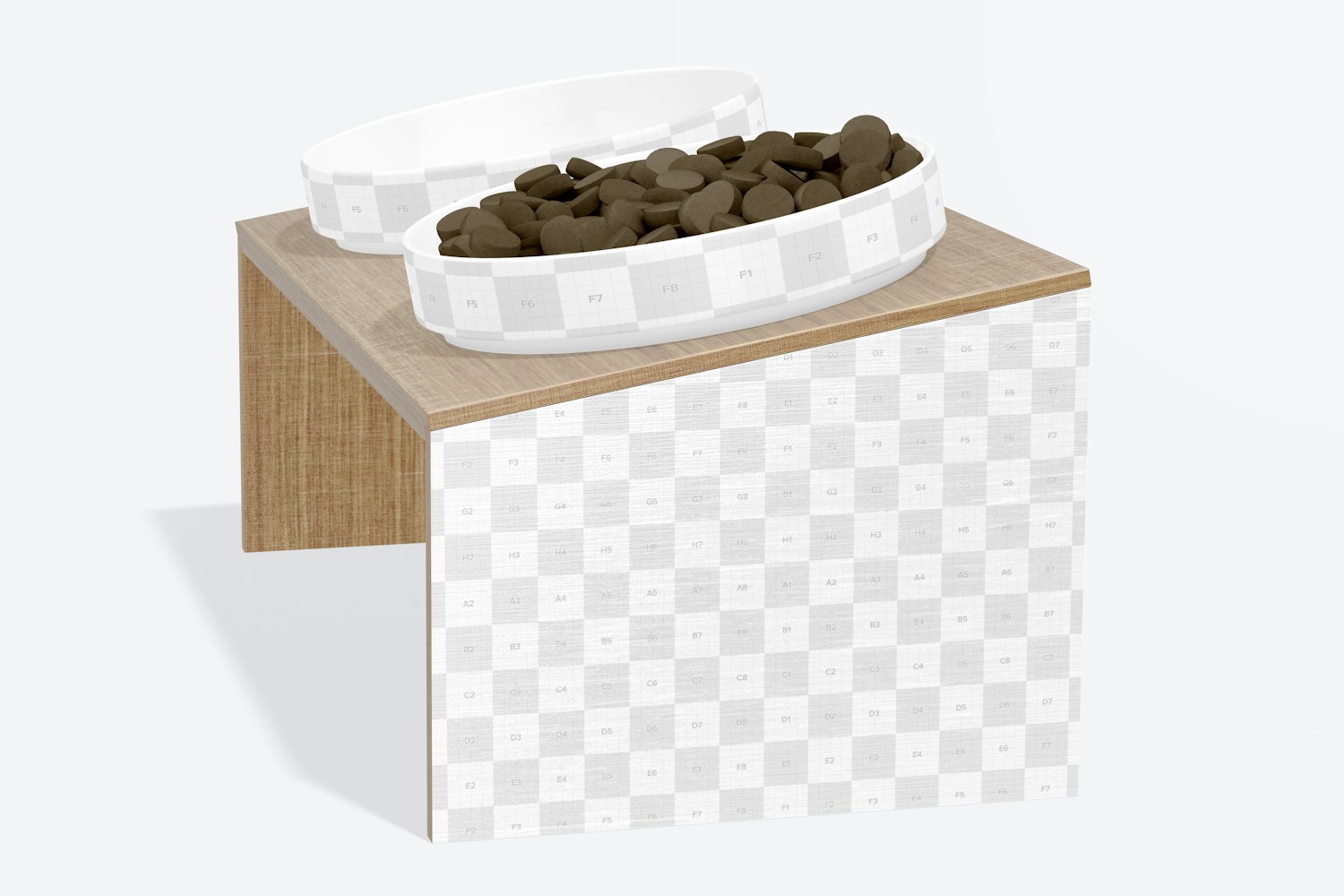 Pet Bowl Wood Holder Mockup, Left View Pet Bowl Wood Holder Mockup, Left View