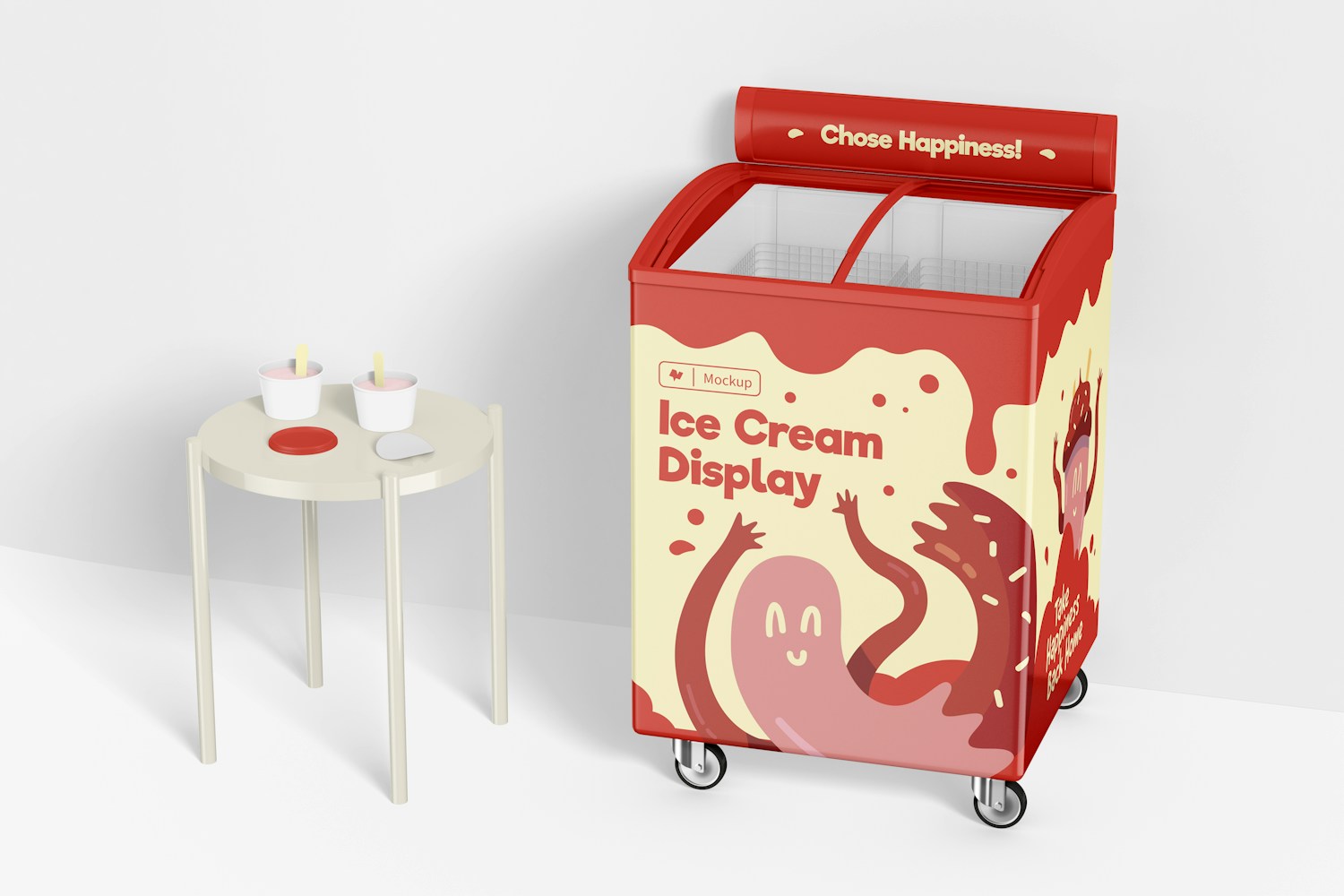 Ice Cream Display Mockup, with Table