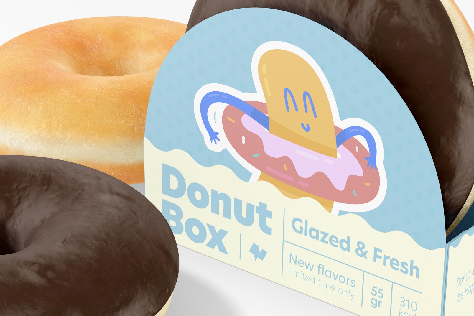 Donut Box Mockup, Close Up
