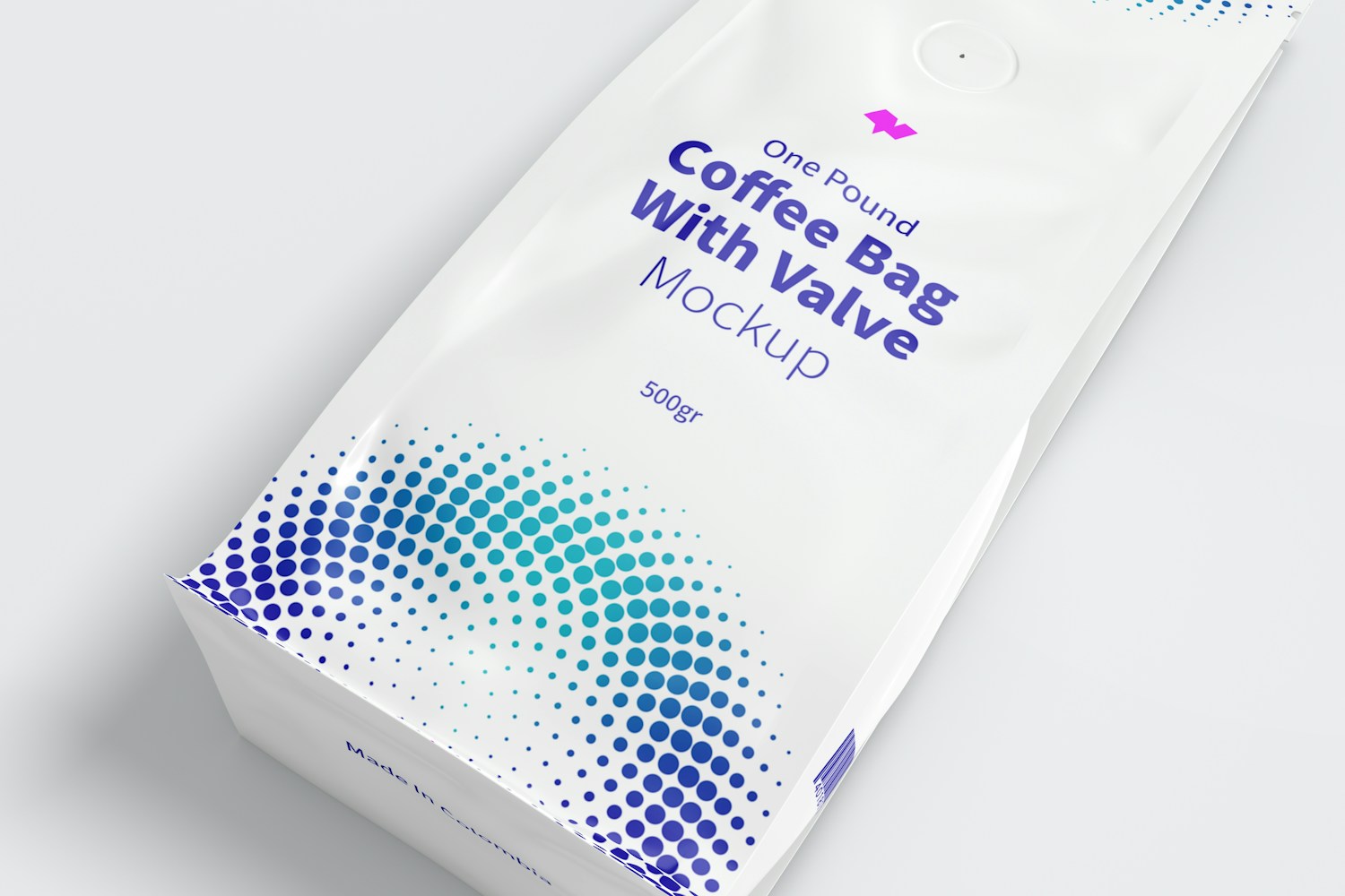 One Pound Coffee Bag with Valve Mockup, Close Up