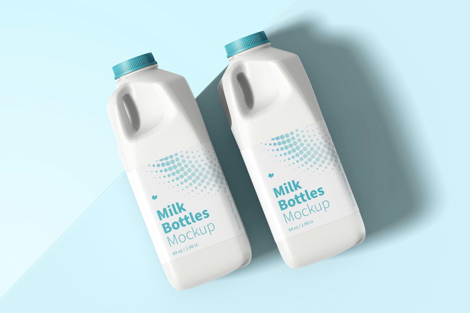 64 oz Milk Bottles Mockup, Top View 64 oz Milk Bottles Mockup, Top View