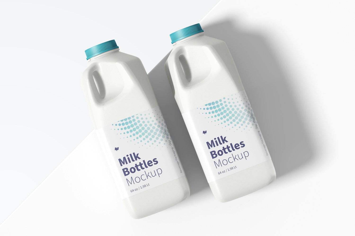 64 oz Milk Bottles Mockup, Top View 64 oz Milk Bottles Mockup, Top View
