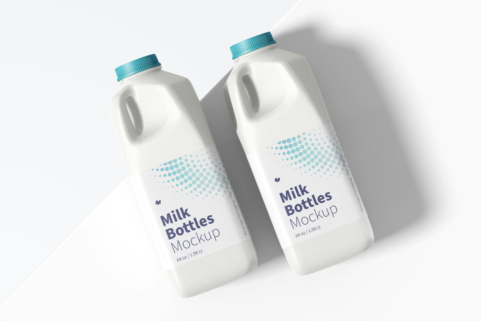 64 oz Milk Bottles Mockup, Top View