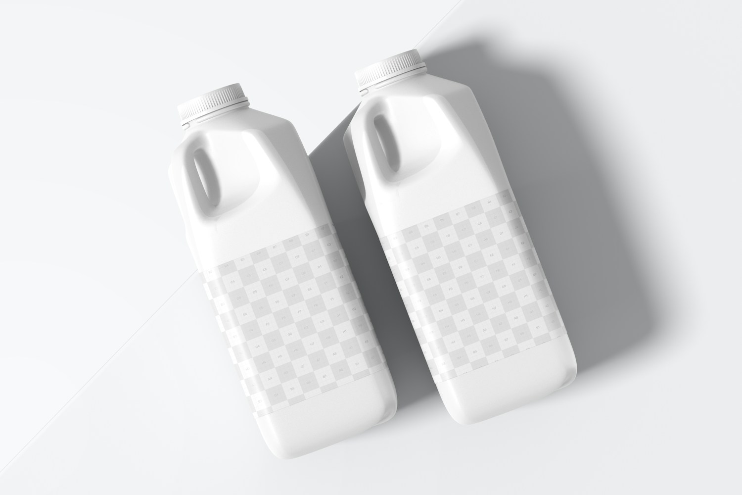 64 oz Milk Bottles Mockup, Top View 64 oz Milk Bottles Mockup, Top View