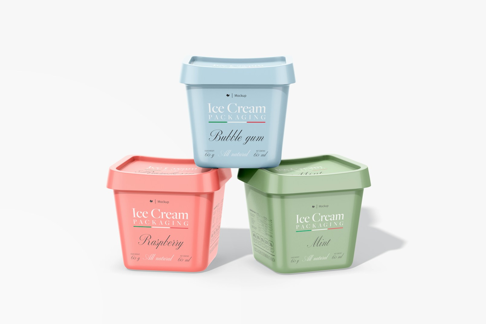 Plastic Ice Cream Containers Mockup, Stacked