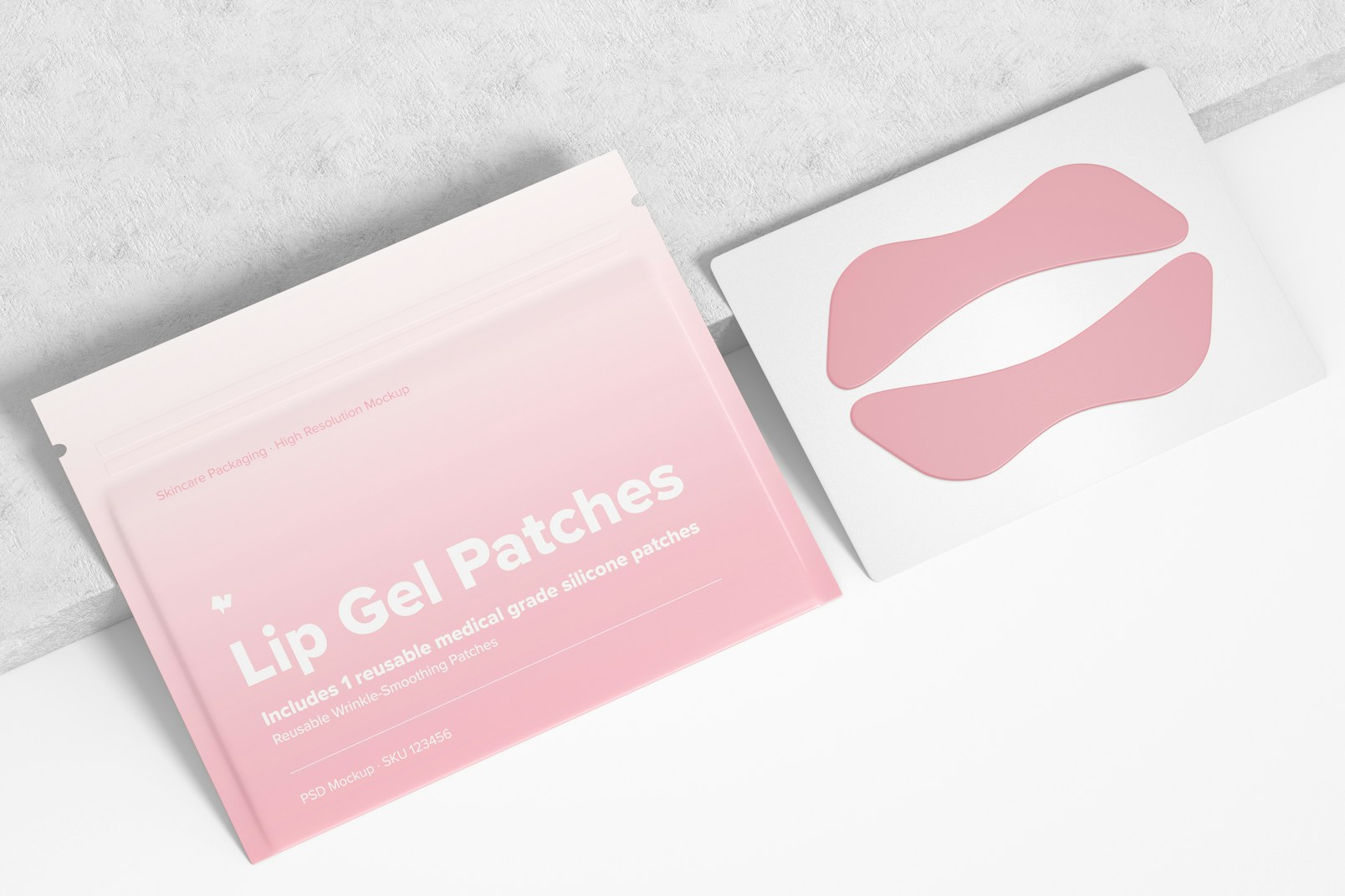 Lip Gel Patches Packaging Mockup, Perspective View