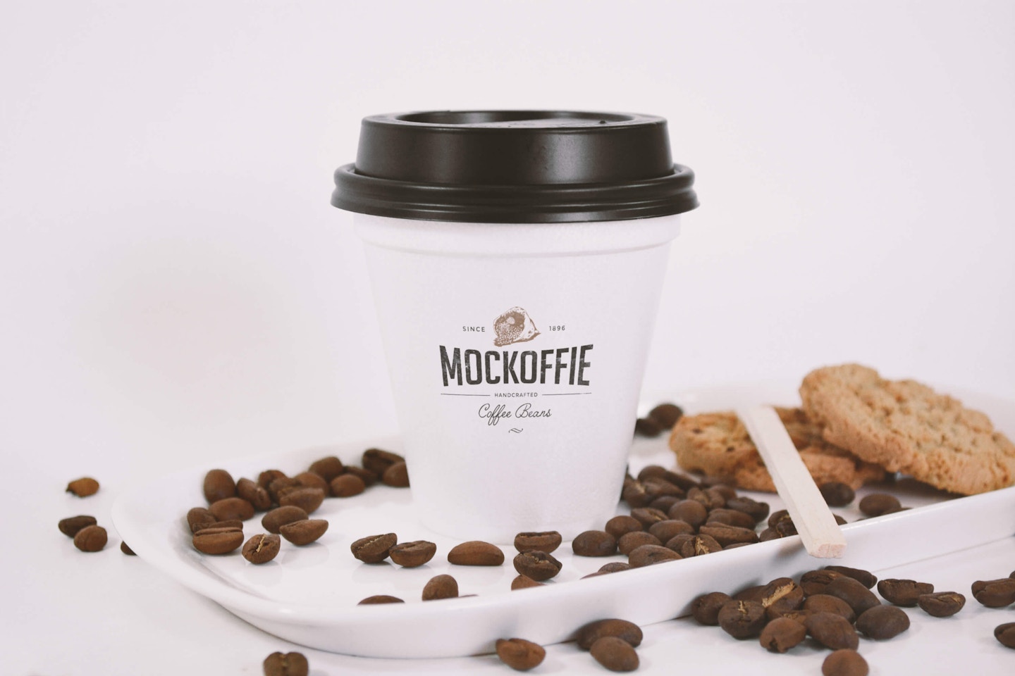 Sealed Coffee Cup Mockup With Cookies