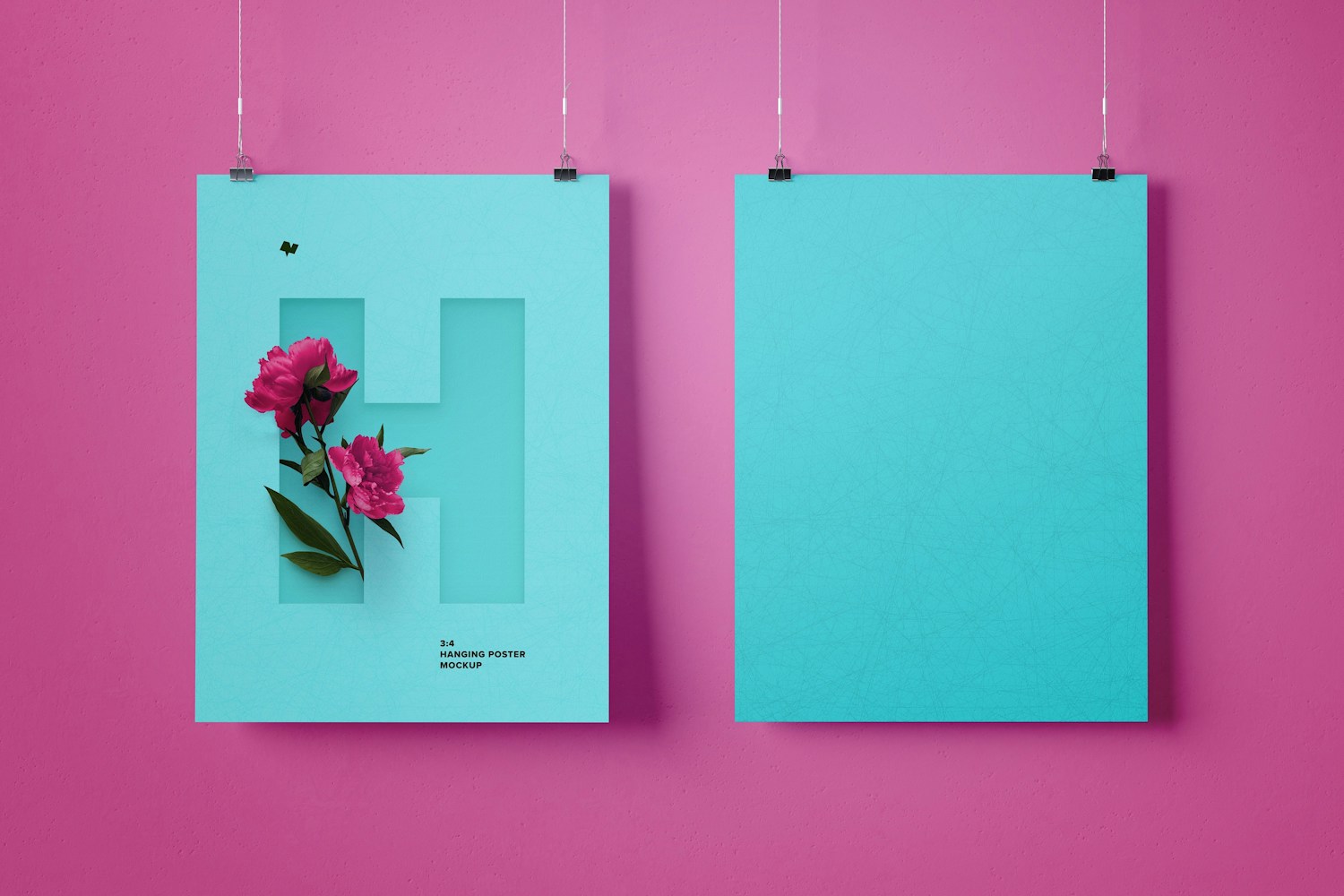Two 3:4 Portrait Hanging Posters Mockup